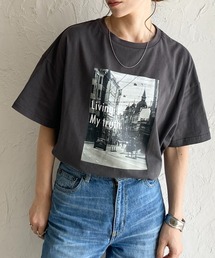 オーバーサイズ半袖ロゴフォト箔プリントTシャツ