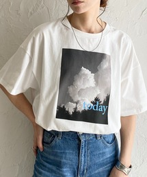 オーバーサイズ半袖ロゴフォト箔プリントTシャツ