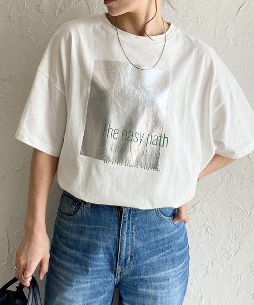 品質満点 セール】オーバーサイズ半袖ロゴフォト箔プリントTシャツ（T トップス