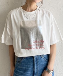 オーバーサイズ半袖ロゴフォト箔プリントTシャツ