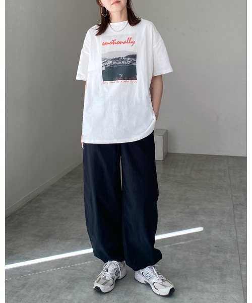 セール】オーバーサイズ半袖ロゴフォト箔プリントTシャツ（T