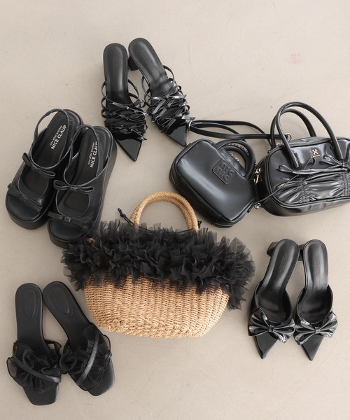 one after another NICE CLAUP（ワンアフターアナザーナイスクラップ）の「リボンシャーリングバッグ（ショルダーバッグ・レディース・アイボリー/ブラック/ネイビー・FREE）」の19枚目の写真