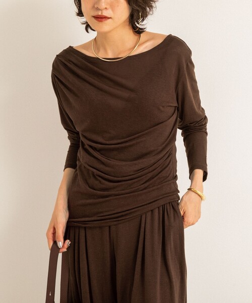 NOLLEY’S（ノーリーズ）の「【MAQWEL/マクウェル】ソフトタッチスラブロンT（Tシャツ/カットソー・レディース・ブラック/ダークブラウン/サックスブルー・FREE）」の2枚目の写真