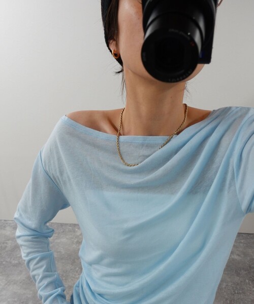 NOLLEY’S（ノーリーズ）の「【MAQWEL/マクウェル】ソフトタッチスラブロンT（Tシャツ/カットソー・レディース・ブラック/ダークブラウン/サックスブルー・FREE）」の9枚目の写真