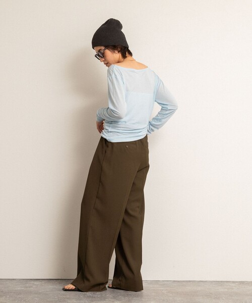 NOLLEY’S（ノーリーズ）の「【MAQWEL/マクウェル】ソフトタッチスラブロンT（Tシャツ/カットソー・レディース・ブラック/ダークブラウン/サックスブルー・FREE）」の5枚目の写真