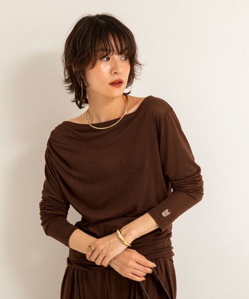 NOLLEY’S（ノーリーズ）の「【MAQWEL/マクウェル】ソフトタッチスラブロンT（Tシャツ/カットソー・レディース・ブラック/ダークブラウン/サックスブルー・FREE）」の22枚目の写真