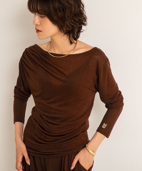 NOLLEY’S（ノーリーズ）の「【MAQWEL/マクウェル】ソフトタッチスラブロンT（Tシャツ/カットソー・レディース・ブラック/ダークブラウン/サックスブルー・FREE）」の21枚目の写真