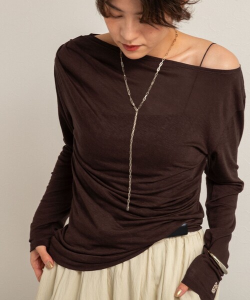 NOLLEY’S（ノーリーズ）の「【MAQWEL/マクウェル】ソフトタッチスラブロンT（Tシャツ/カットソー・レディース・ブラック/ダークブラウン/サックスブルー・FREE）」の15枚目の写真