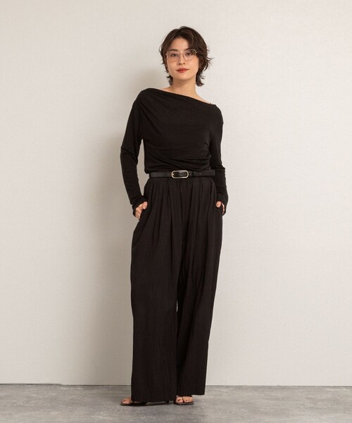 NOLLEY’S（ノーリーズ）の「【MAQWEL/マクウェル】ソフトタッチスラブロンT（Tシャツ/カットソー・レディース・ブラック/ダークブラウン/サックスブルー・FREE）」の13枚目の写真