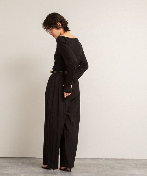 NOLLEY’S（ノーリーズ）の「【MAQWEL/マクウェル】ソフトタッチスラブロンT（Tシャツ/カットソー・レディース・ブラック/ダークブラウン/サックスブルー・FREE）」の12枚目の写真