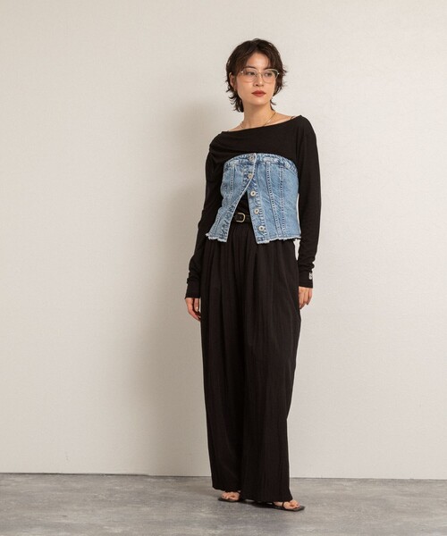 NOLLEY’S（ノーリーズ）の「【MAQWEL/マクウェル】ソフトタッチスラブロンT（Tシャツ/カットソー・レディース・ブラック/ダークブラウン/サックスブルー・FREE）」の10枚目の写真