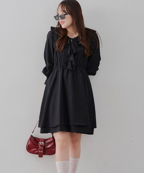【即完売】belted velour frill onepiece オケージョン セール】ラッフルフリルミニワンピース（ワンピース）｜Another