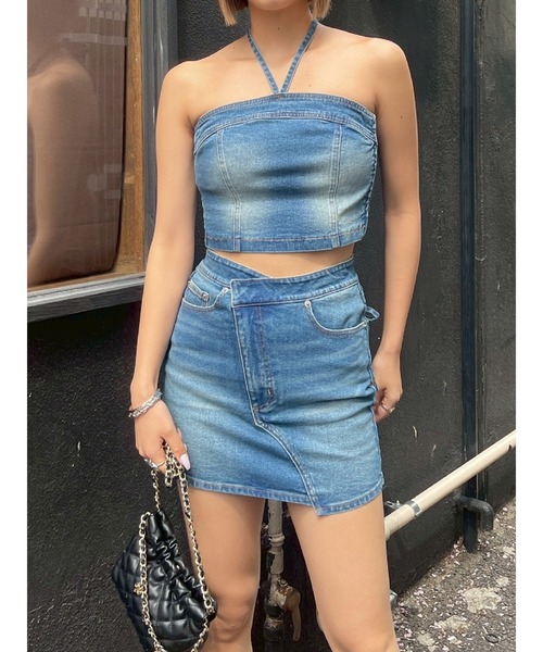 EVRIS(エヴリス)の「ホルターネックデニムビスチェ(キャミソール・レディース・ブラック/インディゴブルー・FREE)」の17枚目の写真