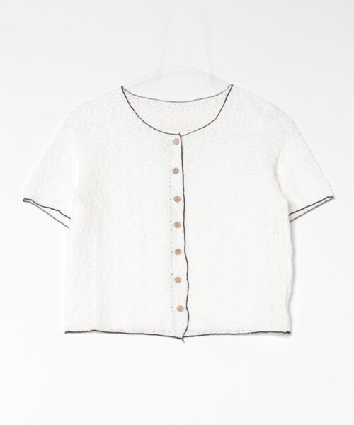 Lace Ladies(レースレディース)の「透かし編み 花柄 パイピング 半袖 トップス(Tシャツ/カットソー・レディース・ホワイト/ブラック/アイボリー・FREE)」の7枚目の写真