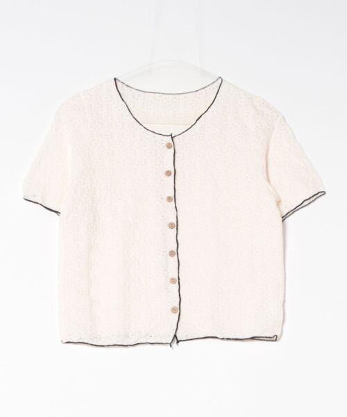 Lace Ladies(レースレディース)の「透かし編み 花柄 パイピング 半袖 トップス(Tシャツ/カットソー・レディース・ホワイト/ブラック/アイボリー・FREE)」の6枚目の写真