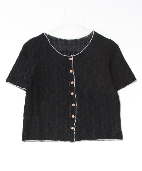 Lace Ladies(レースレディース)の「透かし編み 花柄 パイピング 半袖 トップス(Tシャツ/カットソー・レディース・ホワイト/ブラック/アイボリー・FREE)」の5枚目の写真
