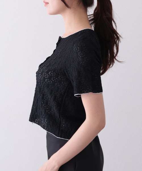 Lace Ladies(レースレディース)の「透かし編み 花柄 パイピング 半袖 トップス(Tシャツ/カットソー・レディース・ホワイト/ブラック/アイボリー・FREE)」の20枚目の写真