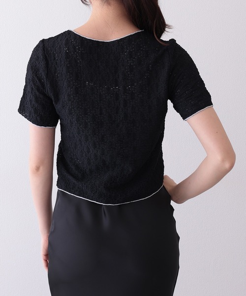 Lace Ladies(レースレディース)の「透かし編み 花柄 パイピング 半袖 トップス(Tシャツ/カットソー・レディース・ホワイト/ブラック/アイボリー・FREE)」の21枚目の写真