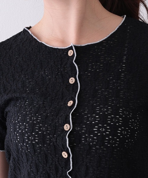 Lace Ladies(レースレディース)の「透かし編み 花柄 パイピング 半袖 トップス(Tシャツ/カットソー・レディース・ホワイト/ブラック/アイボリー・FREE)」の22枚目の写真