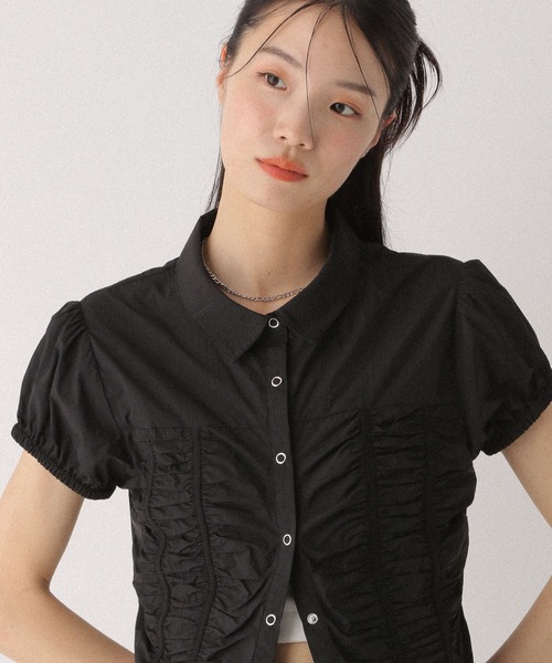 Heather(ヘザー)の「ギャザーナイロン半袖シャツ 497264(シャツ/ブラウス・レディース・ブラック/レッド/オフホワイト・FREE)」の17枚目の写真