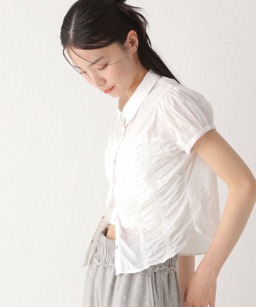 Heather(ヘザー)の「ギャザーナイロン半袖シャツ 497264(シャツ/ブラウス・レディース・ブラック/レッド/オフホワイト・FREE)」の14枚目の写真