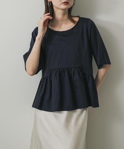 セール】クルーネックペプラムフリルトップ（Tシャツ/カットソー