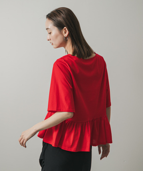 セール】クルーネックペプラムフリルトップ（Tシャツ/カットソー