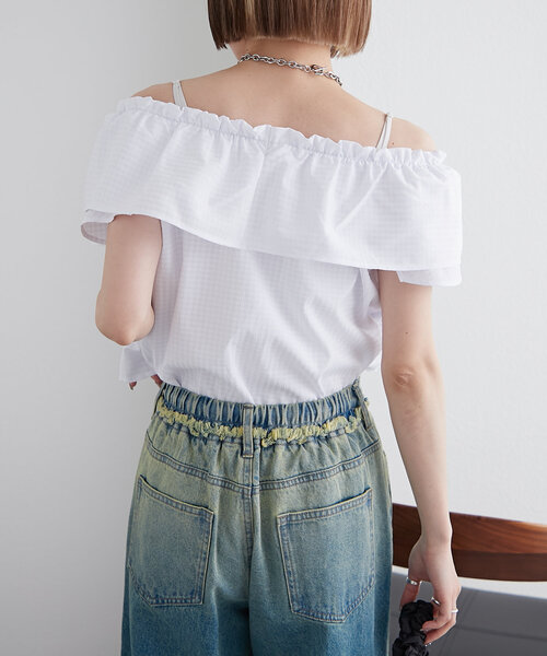 w closet(ダブルクローゼット)の「ギンガムカシュクールブラウス(シャツ/ブラウス・レディース・レッド/オフホワイト/ブラック・FREE)」の6枚目の写真