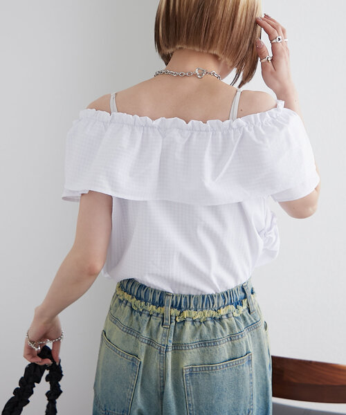 w closet(ダブルクローゼット)の「ギンガムカシュクールブラウス(シャツ/ブラウス・レディース・レッド/オフホワイト/ブラック・FREE)」の7枚目の写真