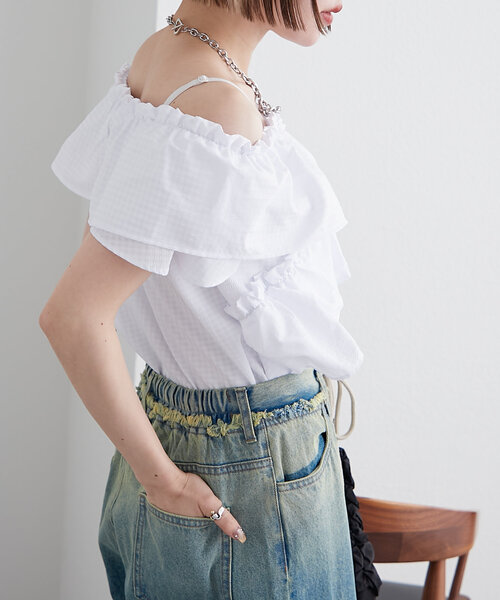 w closet(ダブルクローゼット)の「ギンガムカシュクールブラウス(シャツ/ブラウス・レディース・レッド/オフホワイト/ブラック・FREE)」の8枚目の写真