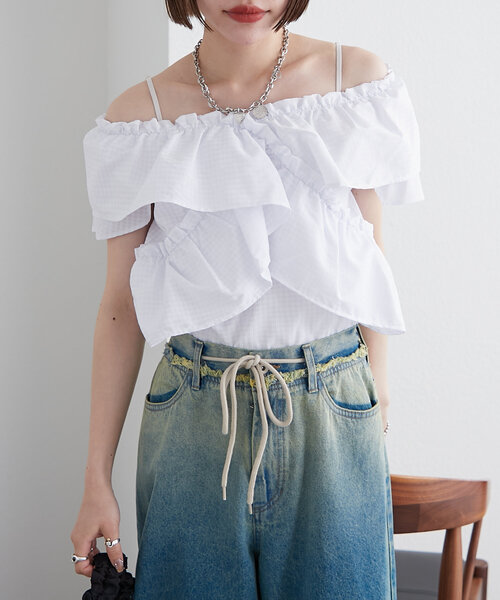 w closet(ダブルクローゼット)の「ギンガムカシュクールブラウス(シャツ/ブラウス・レディース・レッド/オフホワイト/ブラック・FREE)」の9枚目の写真