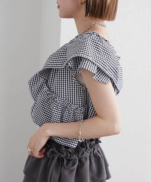 w closet(ダブルクローゼット)の「ギンガムカシュクールブラウス(シャツ/ブラウス・レディース・レッド/オフホワイト/ブラック・FREE)」の22枚目の写真