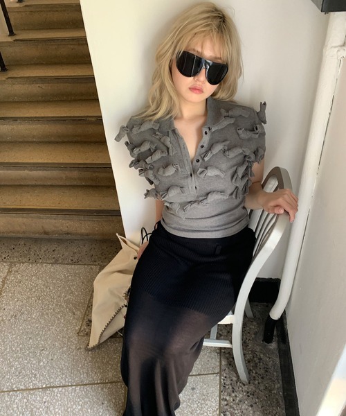 LONSLAN（ロンスラン）の「【LONSLAN】3Dモチーフニットトップス LONW25s045（ニット/セーター・レディース・グレー・M）」の19枚目の写真