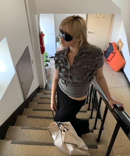 LONSLAN（ロンスラン）の「【LONSLAN】3Dモチーフニットトップス LONW25s045（ニット/セーター・レディース・グレー・M）」の21枚目の写真