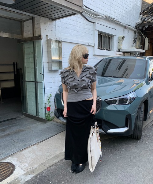 LONSLAN（ロンスラン）の「【LONSLAN】3Dモチーフニットトップス LONW25s045（ニット/セーター・レディース・グレー・M）」の2枚目の写真