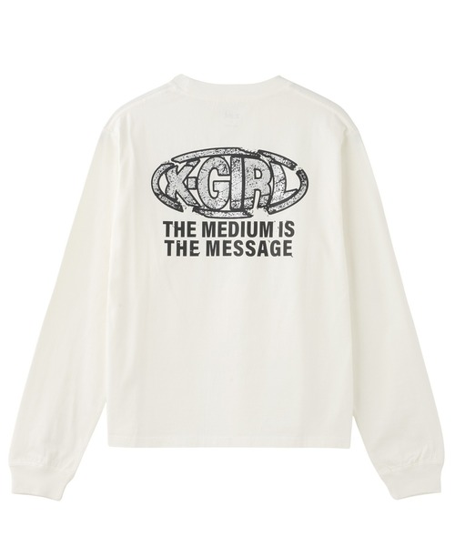 X-girl(エックスガール)の「COLLAPSE OVAL LOGO L/S TEE(Tシャツ/カットソー・レディース・ブラック/ホワイト/オリーブ・L/M/S)」の1枚目の写真