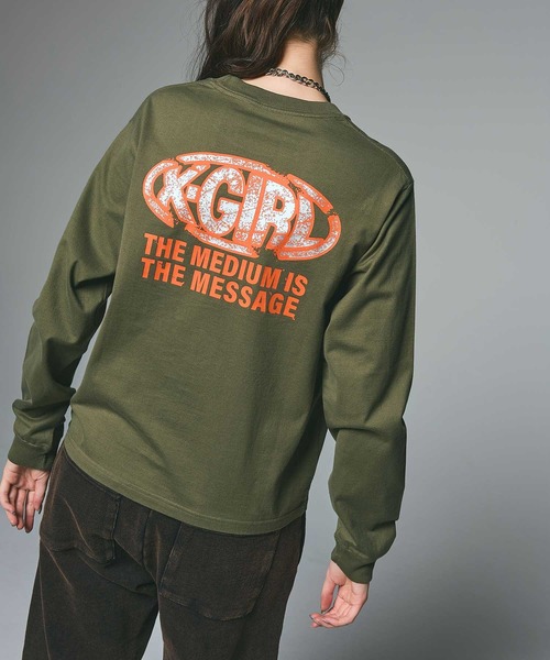 X-girl(エックスガール)の「COLLAPSE OVAL LOGO L/S TEE(Tシャツ/カットソー・レディース・ブラック/ホワイト/オリーブ・L/M/S)」の3枚目の写真