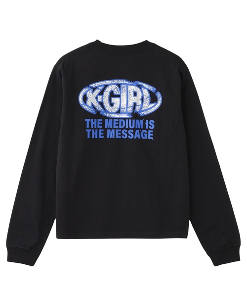 X-girl(エックスガール)の「COLLAPSE OVAL LOGO L/S TEE(Tシャツ/カットソー・レディース・ブラック/ホワイト/オリーブ・L/M/S)」の2枚目の写真