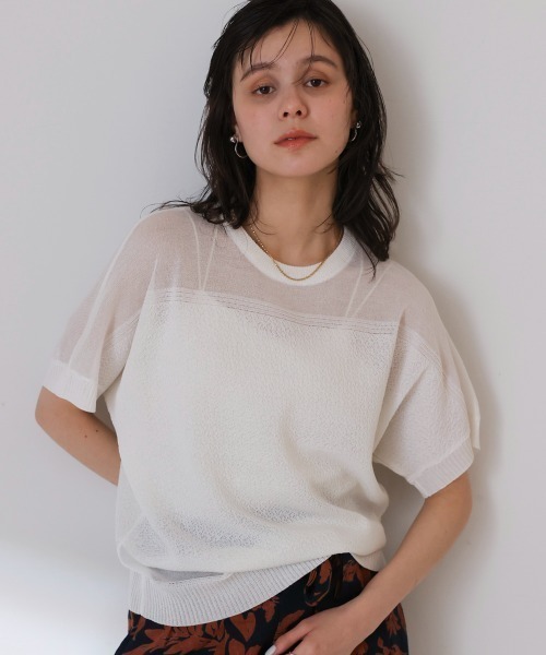 Bou Jeloud（ブージュルード）の「サマーニットプルオーバー（Tシャツ/カットソー・レディース・ブラック/オフホワイト/ブルー・FREE）」の2枚目の写真