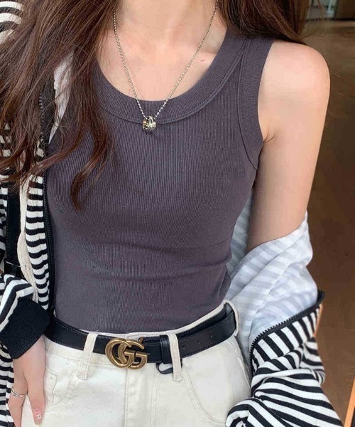 SHEPP（シープ）の「シンプルカラータンクトップ（タンクトップ・レディース・ホワイト/グレー/カーキ/ブラック/ピンク/ブラウン/ベージュ/イエロー/ネイビー・F）」の7枚目の写真