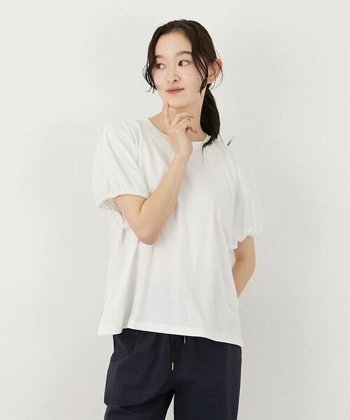 LOGEMENT DE CLAIRE(ロジュモンドクレール)の「ギャザースリーブプルオーバー(Tシャツ/カットソー・レディース・ブラック/オフホワイト/ブルー・FREE)」の1枚目の写真
