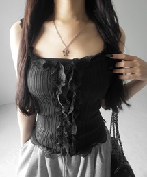 me+em select（ミームセレクト）の「【 ２color 】レースフリルドッキングリブニットキャミタンク ／ lace frill docking lib knit cami tank（タンクトップ・レディース）」