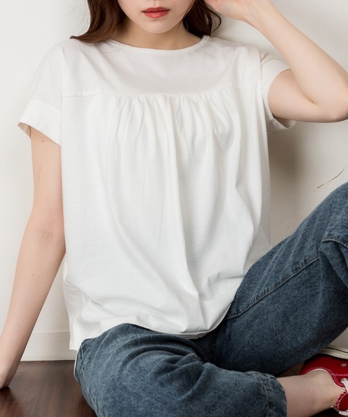 RCD(アールシーディー)の「バックダブル半袖プルオーバー(Tシャツ/カットソー・レディース・ホワイト/ブラック/ライトブラウン/ピンクベージュ・M-L/LL~3L/4L~5L)」の2枚目の写真