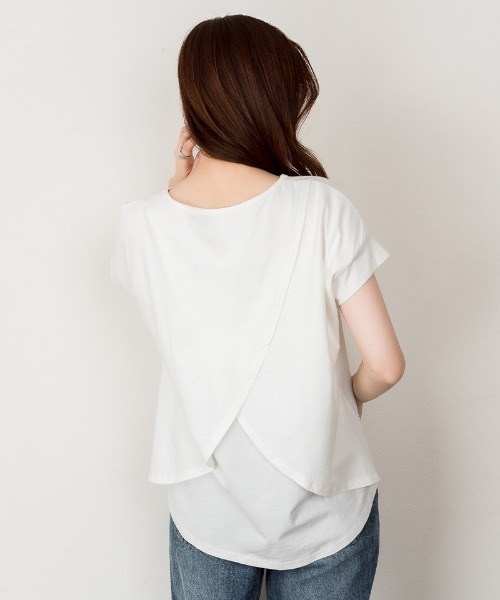 RCD(アールシーディー)の「バックダブル半袖プルオーバー(Tシャツ/カットソー・レディース・ホワイト/ブラック/ライトブラウン/ピンクベージュ・M-L/LL~3L/4L~5L)」の11枚目の写真