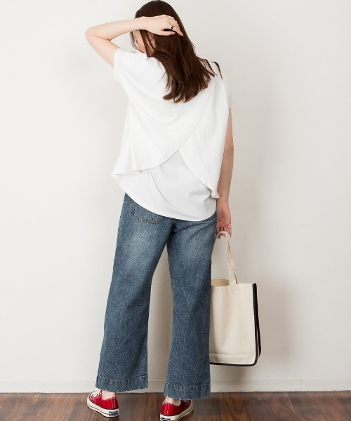 RCD(アールシーディー)の「バックダブル半袖プルオーバー(Tシャツ/カットソー・レディース・ホワイト/ブラック/ライトブラウン/ピンクベージュ・M-L/LL~3L/4L~5L)」の13枚目の写真