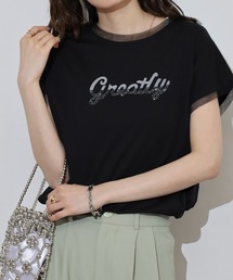 エグランティーヌ EGLANTINE 刺繍カットソー （ブラック） セール】Eglantine 5分袖ロゴ刺繍Tシャツ（Tシャツ/カットソー