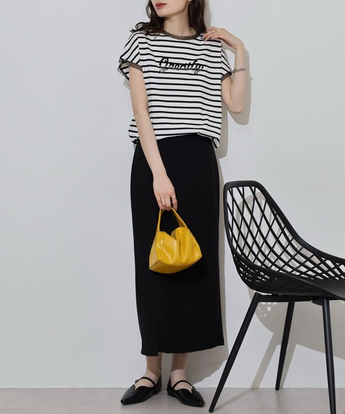 EGLANTINE（エグランティーヌ）の「EGLANTINE ビーズロゴ フレンチスリーブカットソー（Tシャツ/カットソー・レディース・ネイビー×ホワイト/ホワイト×ブラック/ブラック/オフホワイト/シルバーグレー・40）」の13枚目の写真