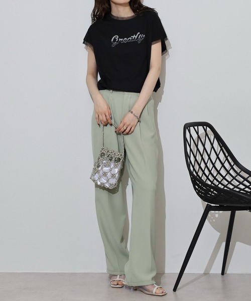 EGLANTINE（エグランティーヌ）の「EGLANTINE ビーズロゴ フレンチスリーブカットソー（Tシャツ/カットソー・レディース・ネイビー×ホワイト/ホワイト×ブラック/ブラック/オフホワイト/シルバーグレー・40）」の17枚目の写真