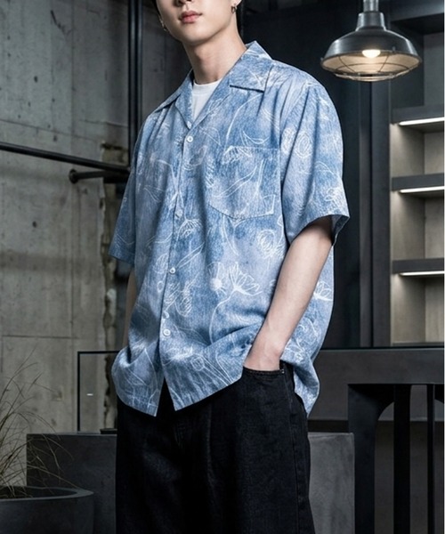 JOHNNY WOLF(ジョニーウルフ)の「PAVO オーバーサイズ ケミカルフラワーパターン 総柄 シャツ(シャツ/ブラウス・メンズ・ダークグレー/ブルー・M/L)」の12枚目の写真