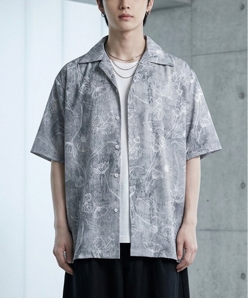JOHNNY WOLF(ジョニーウルフ)の「PAVO オーバーサイズ ケミカルフラワーパターン 総柄 シャツ(シャツ/ブラウス・メンズ・ダークグレー/ブルー・M/L)」の7枚目の写真